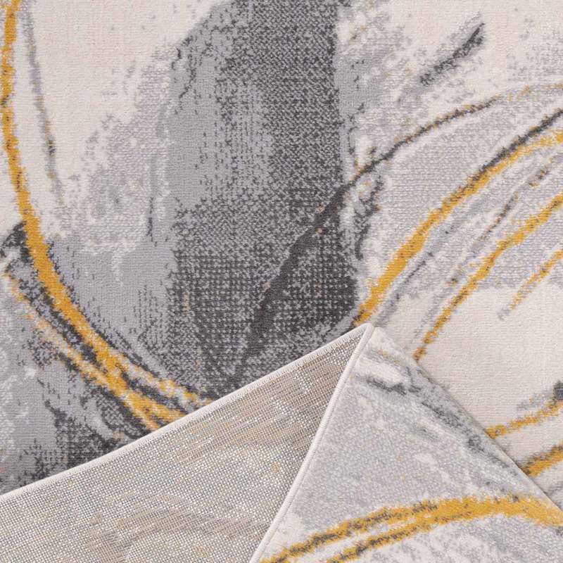 Teppich Wohnzimmer Schlafzimmer Flur Teppich Kurzflor Kreisel Muster in Gelb Creme-zoom-