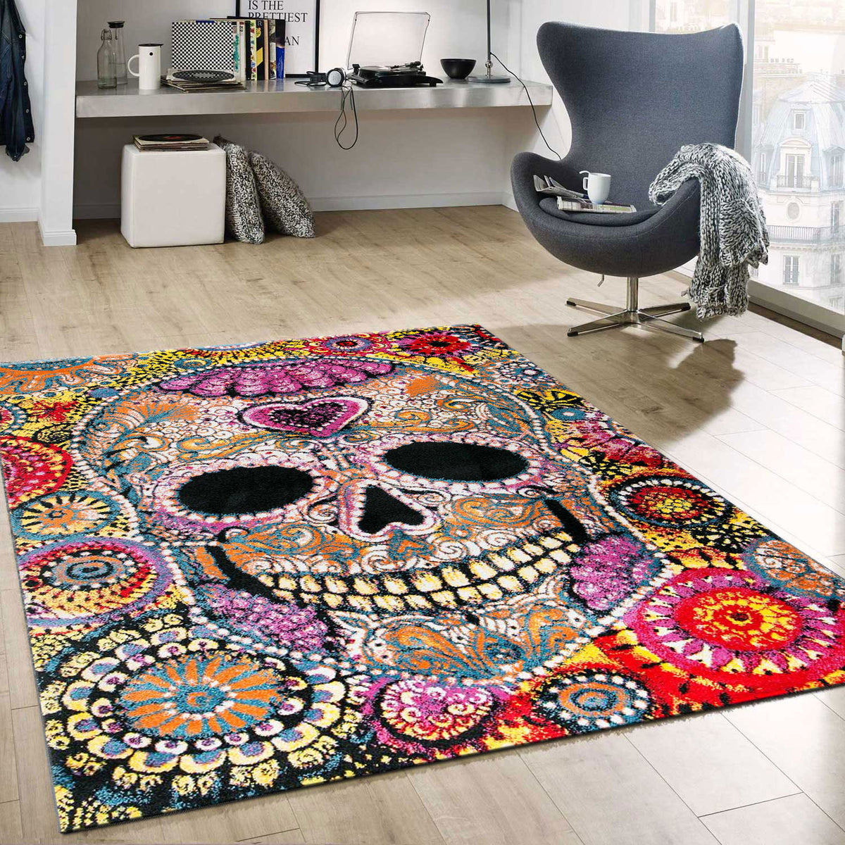CaliforniaC044 Rot Totenkopf Multicolor Teppich