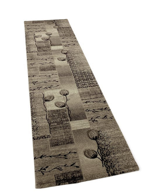Designer Teppich Wohnzimmer Naturfarben Beige Braun mit Floralem Motiv