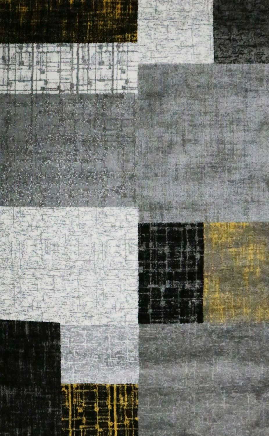 Designer Teppich Kurzflor Moderner Wohnzimmer in Gelb, Grau und Weiß mit Kachel Optik