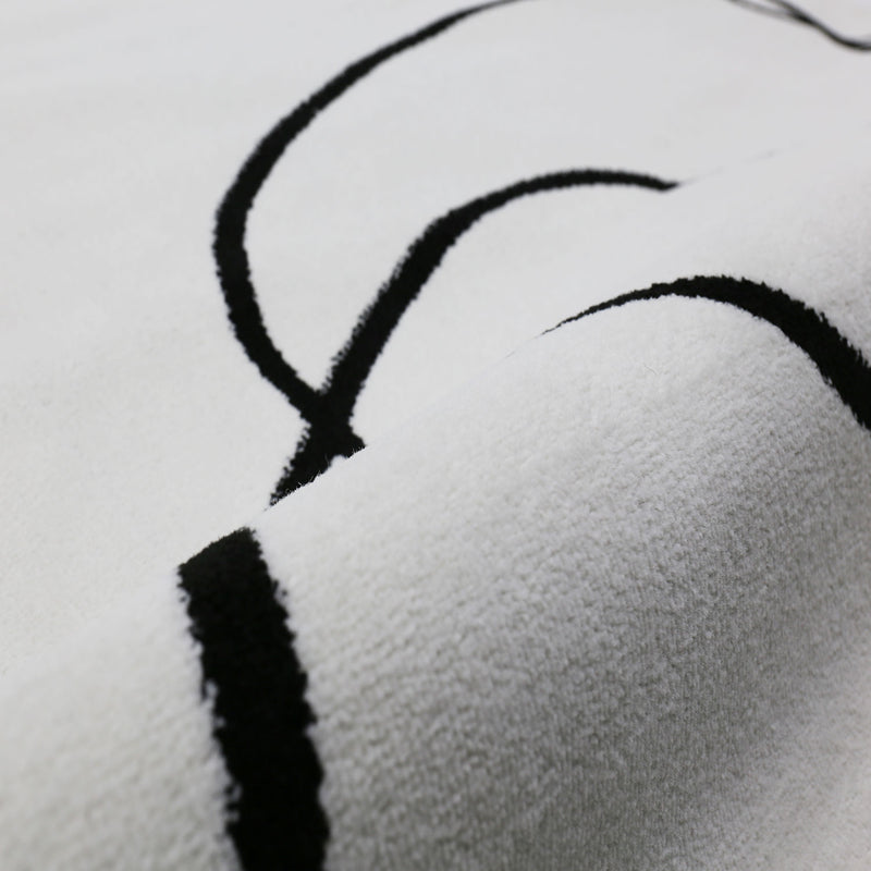 Moderner One-Line Wohnzimmer Teppich in Creme/Schwarz Kunstdesign Kurzflor-zoom-