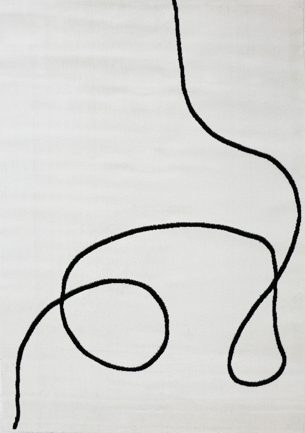 Modern one-line living room rug in cream/black, art design, short pile
