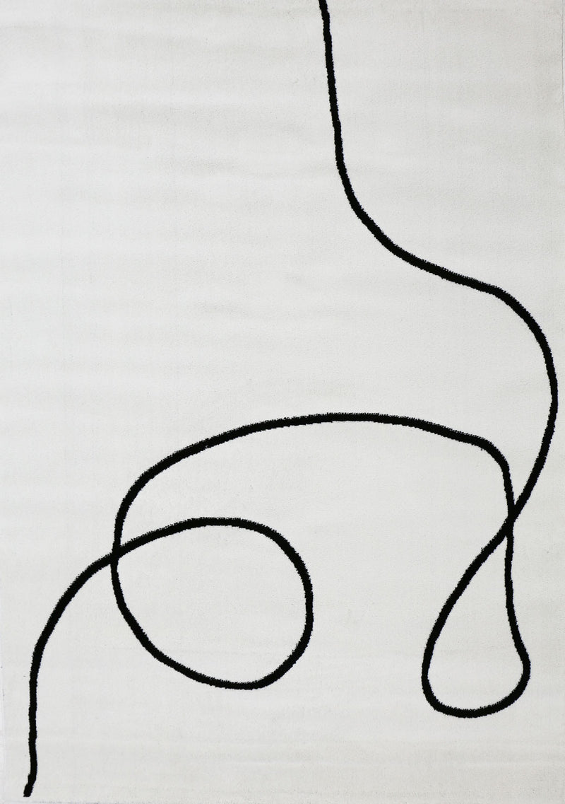 Moderner One-Line Wohnzimmer Teppich in Creme/Schwarz Kunstdesign Kurzflor-zoom-