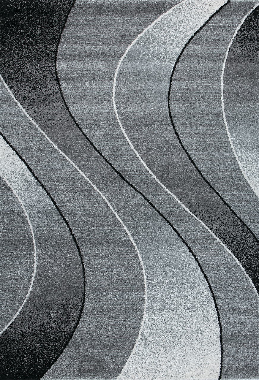 Short-pile rug with geometric curve pattern, mottled grey and anthracite, for living room, bedroom, kitchen