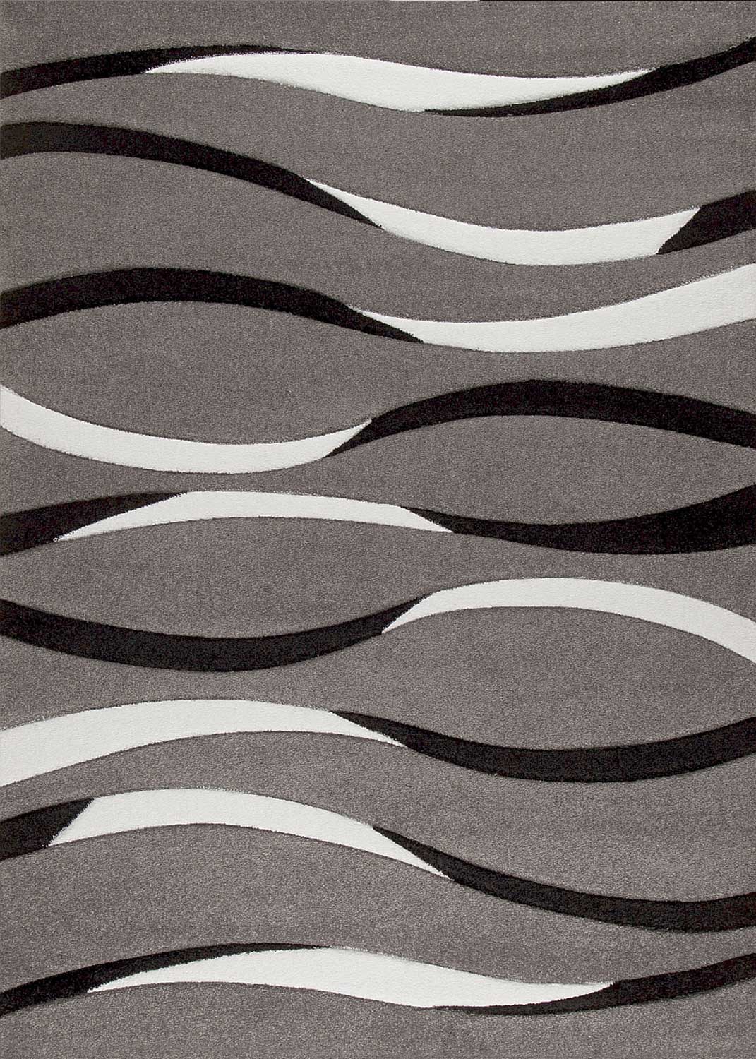 Designer rug with curved lines in grey, white and black. Harmonious.-4