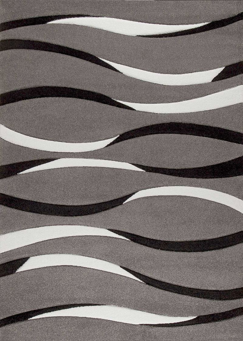 Designer rug with curved lines in grey, white and black. Harmonious.-zoom-