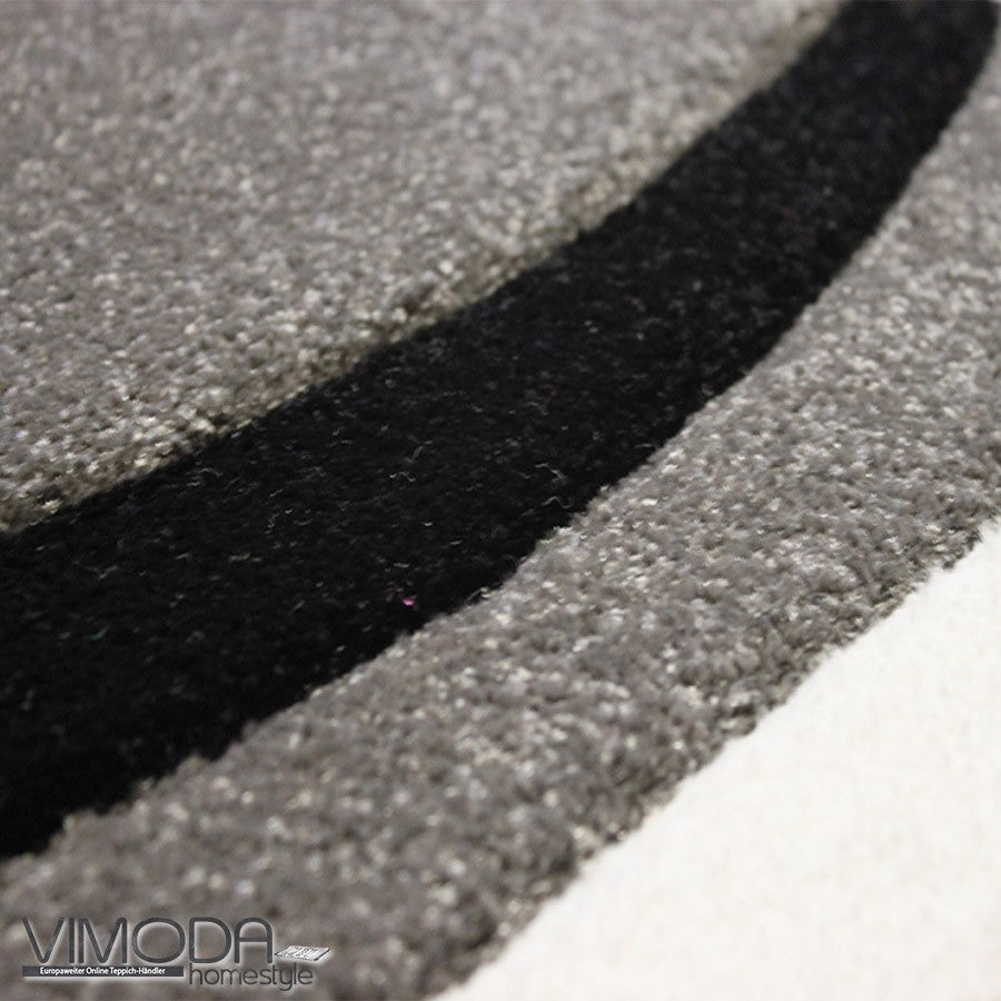 Designer rug with curved lines in grey, white and black. Harmonious.-zoom-2