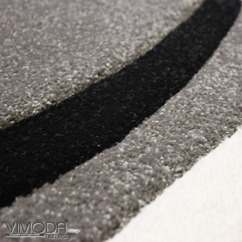Designer rug with curved lines in grey, white and black. Harmonious.-zoom-
