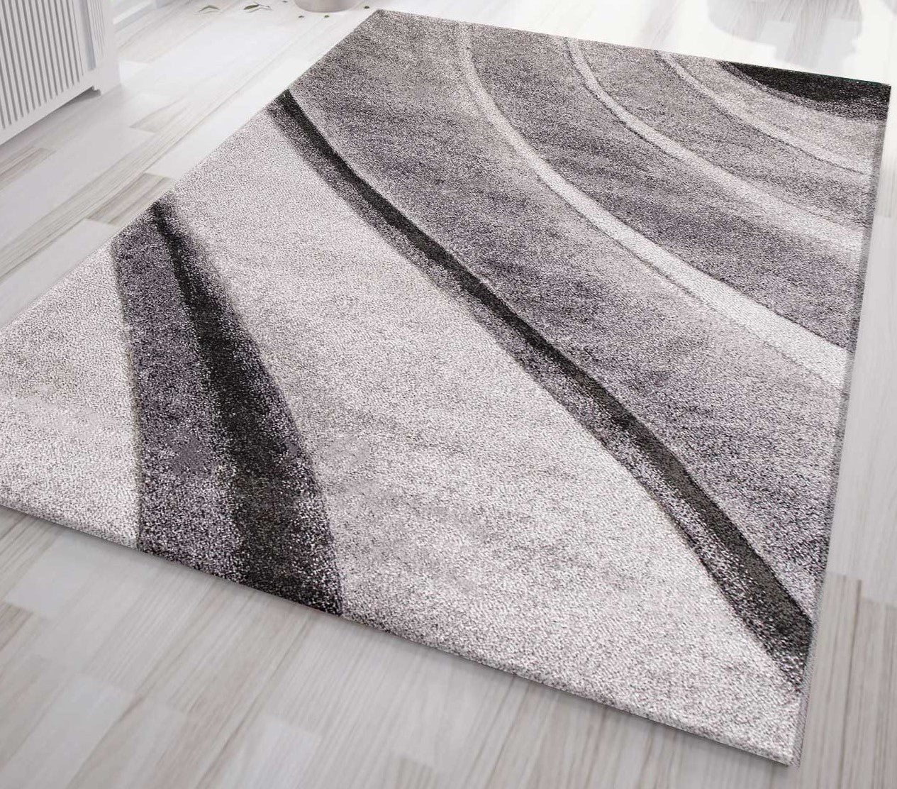 Designer Teppich Modern Abstrakt Wellen Optik Konturenschnitt versch. Farbvarianten-14