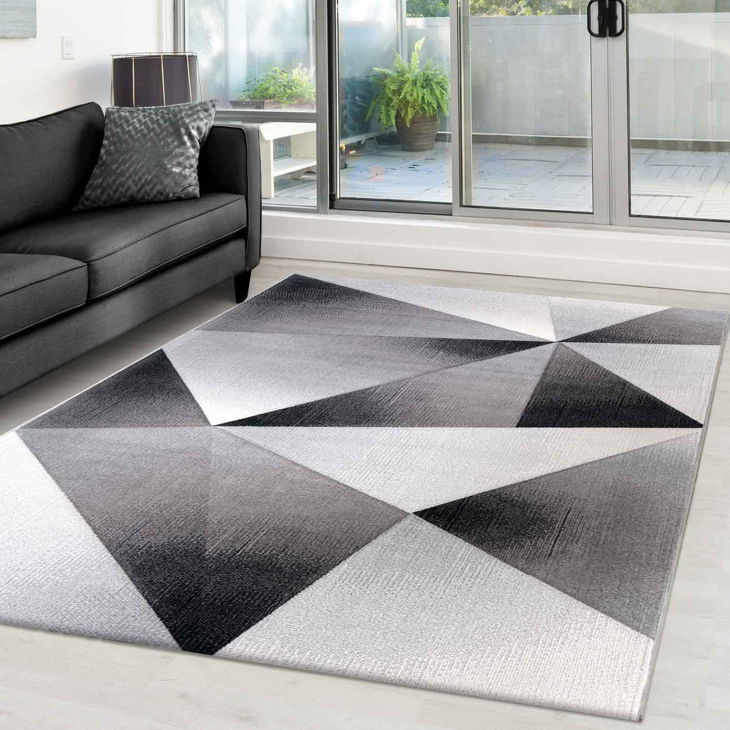 Teppich Modern Geometrische Muster Kurzflorig Grau Schwarz Weiß Meliert-1