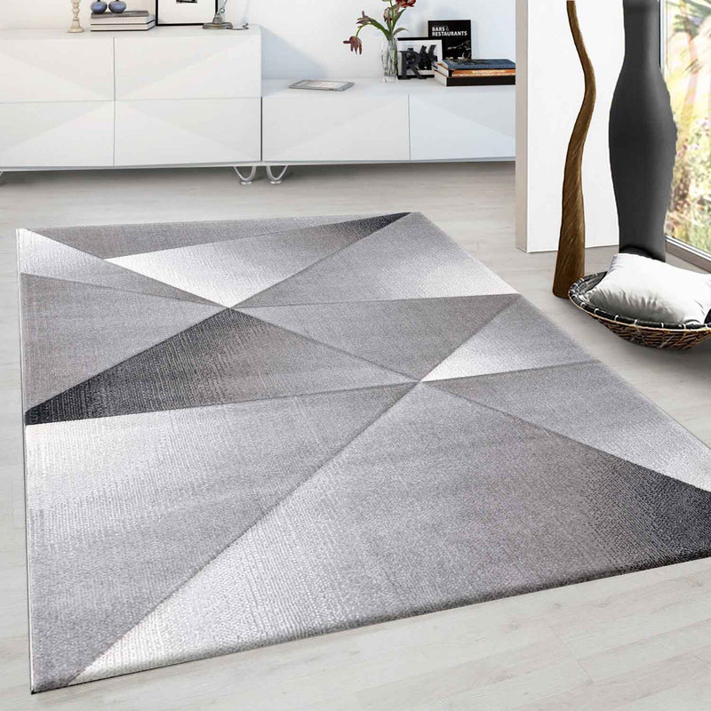 Designer Teppich Modern Geometrische Muster Kurzflorig Grau Schwarz Weiß Meliert-zoom-