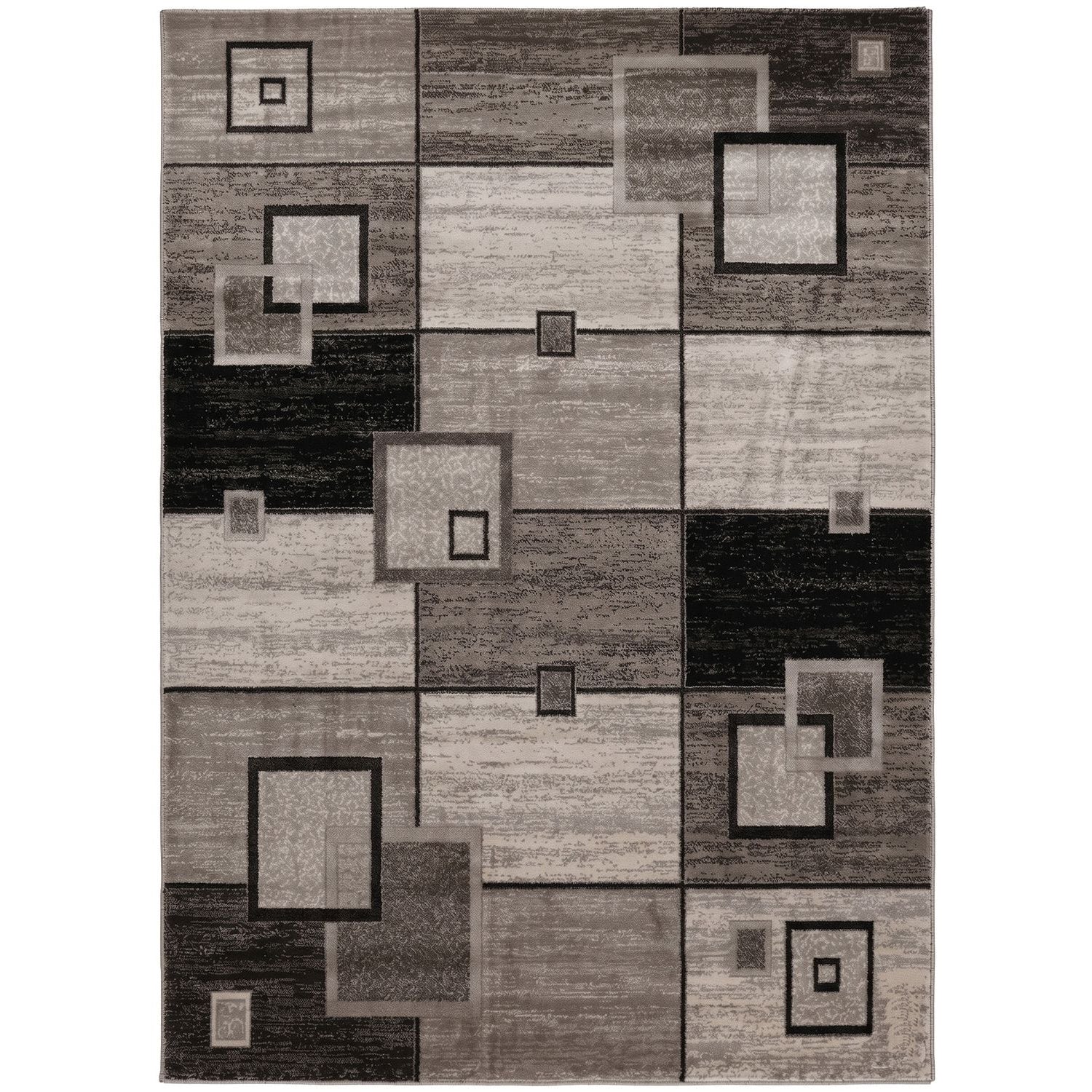 Designer living room rug, brown and beige checkered retro with geometric motifs and color gradient-7