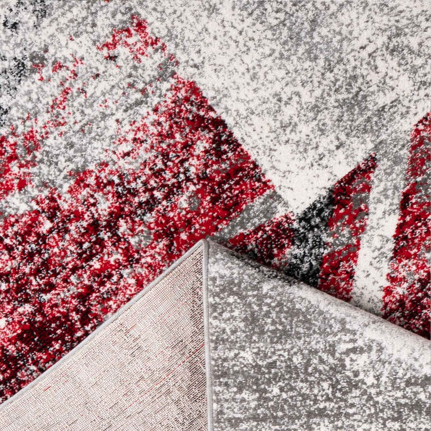 Short-pile geometric rug in red and grey canvas look, mottled, for living room, bedroom-zoom-3