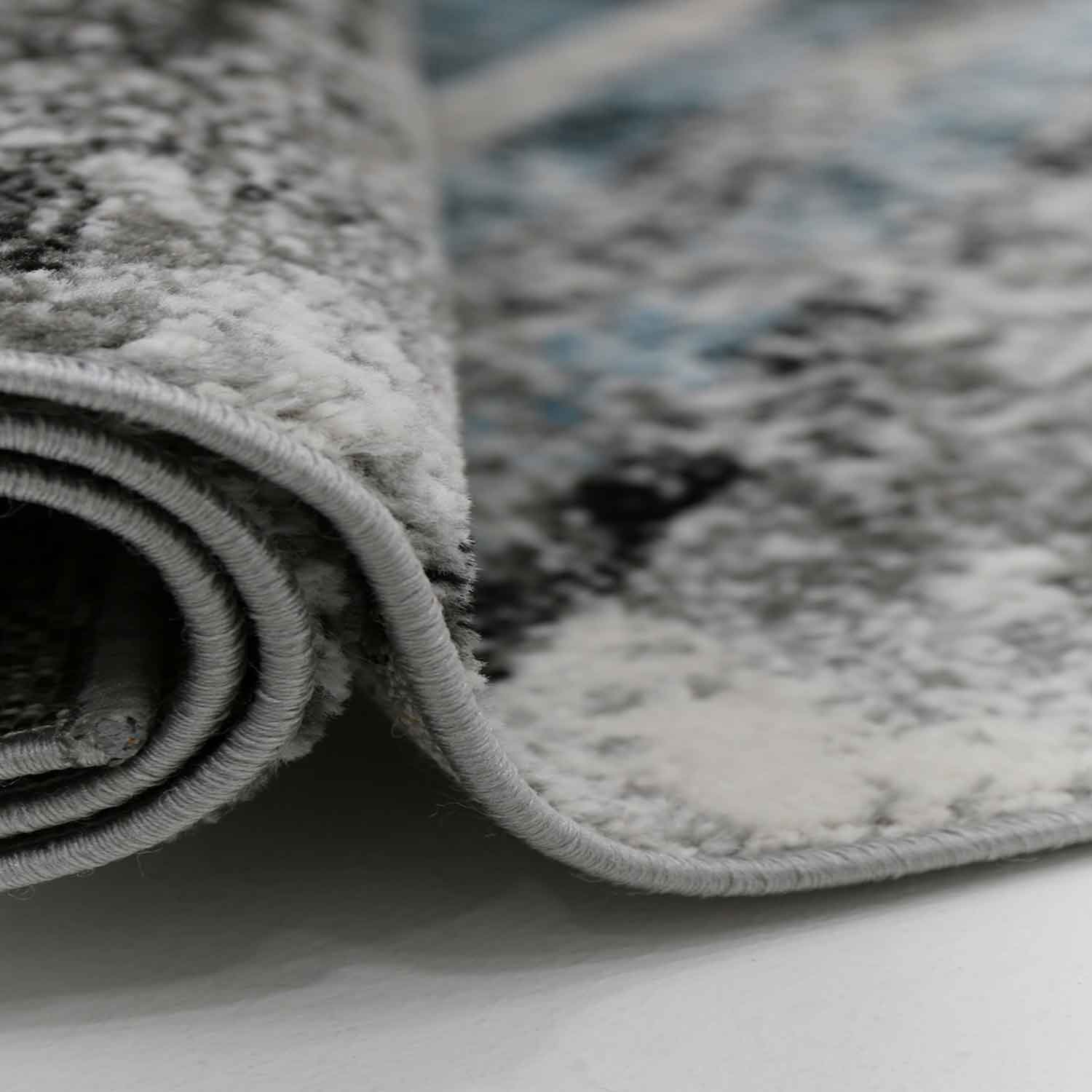 Designer Teppich Wohnzimmer Geometrisches Muster Leinwand Optik Meliert Blau Grau Anthrazit Kurzflor-2