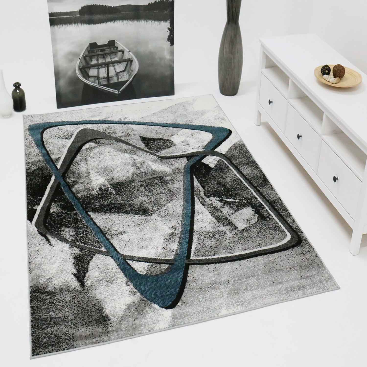 Designer Teppich Wohnzimmer Geometrisches Muster Steifen Optik Meliert