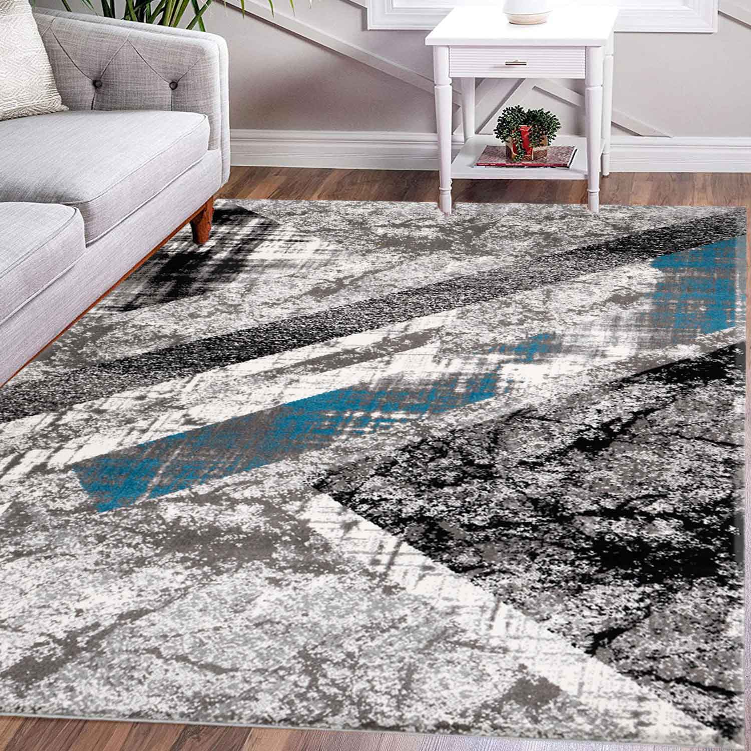 Designer Teppich Wohnzimmer Geometrisches Muster Streifen Optik Meliert-1