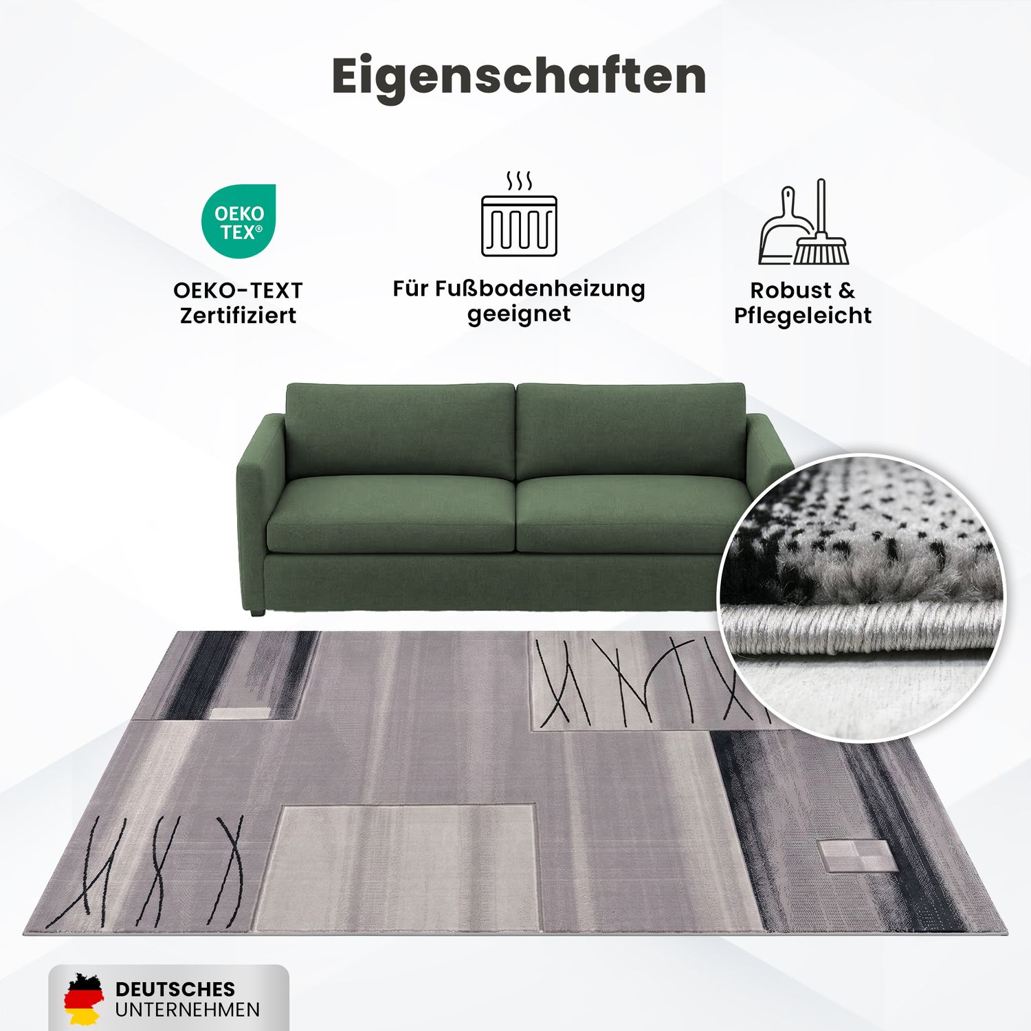 Designer Teppich Wohnzimmer Grau Kacheloptik mit Farbverlauf und Konturenschnitt-7