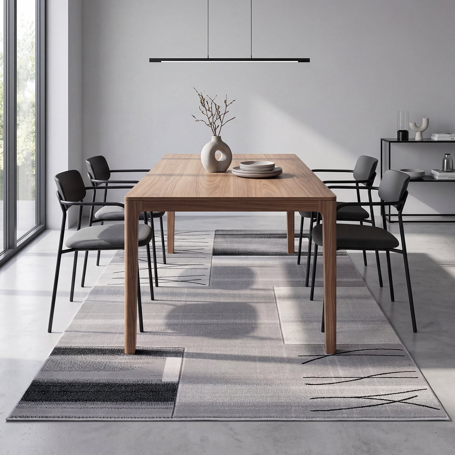 Designer living room rug, grey tile look with color gradient and contour cut-9