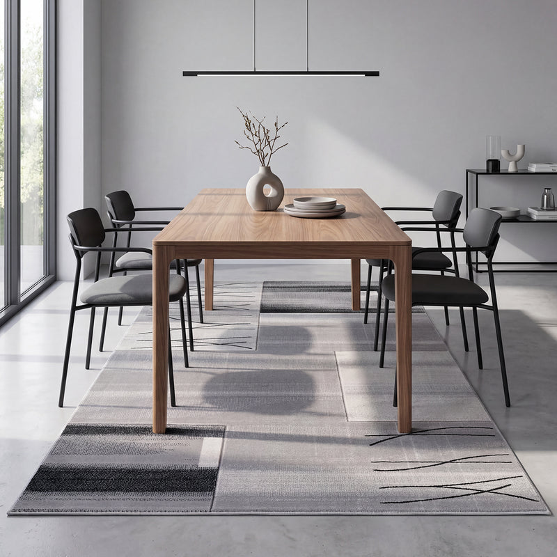 Designer living room rug, grey tile look with color gradient and contour cut-zoom-