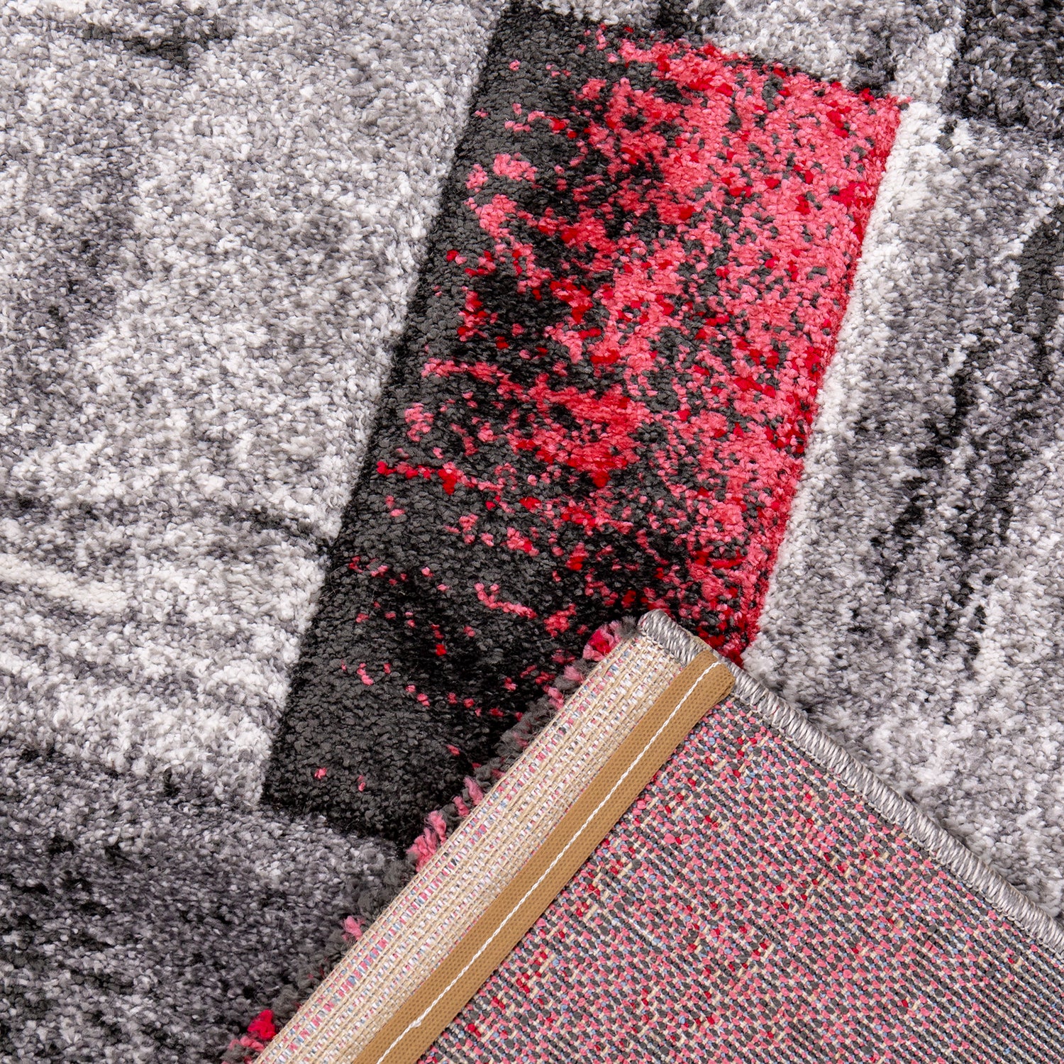 Designer rug, living room interior design, modern marble red look rug, frieze-2