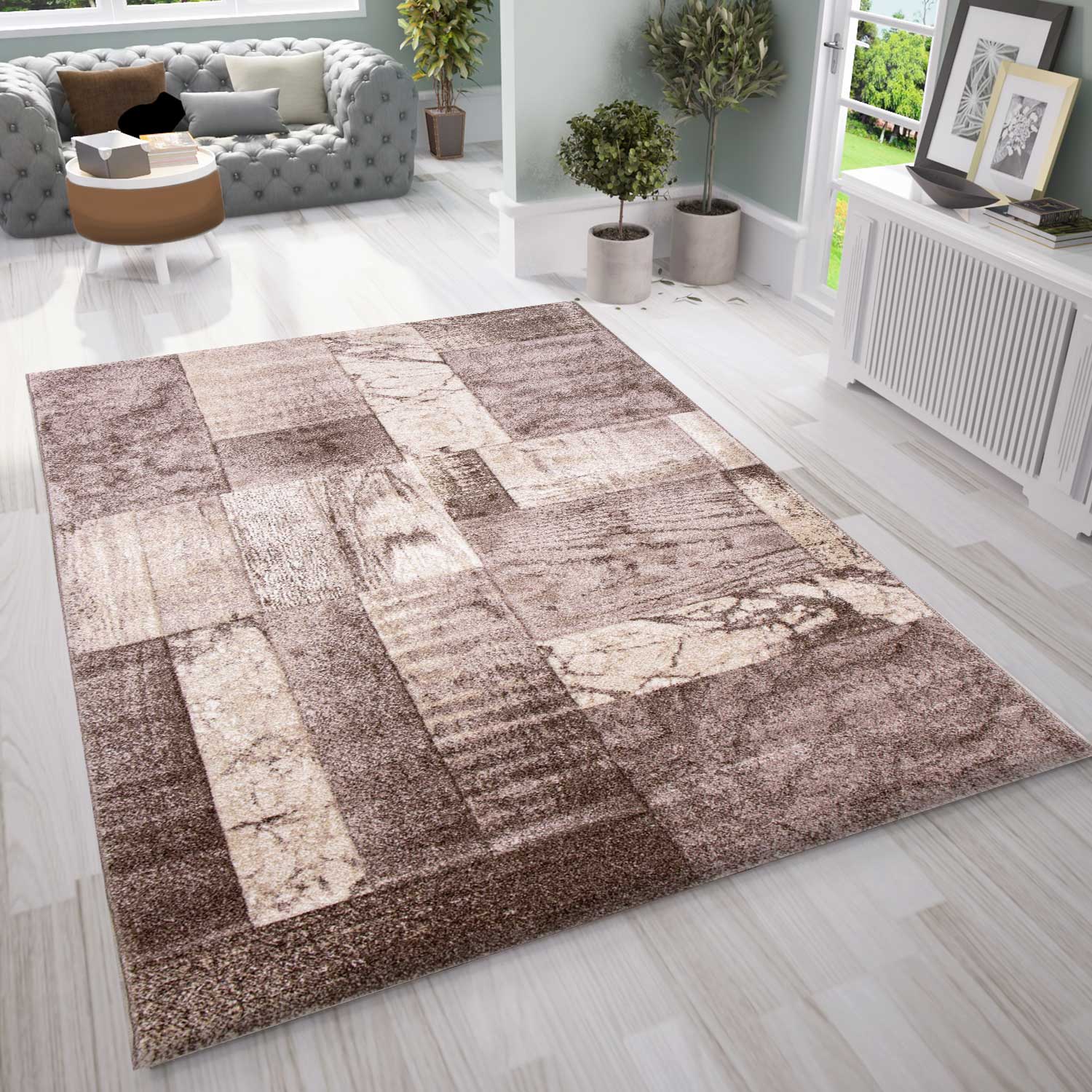 Designer rug for living room, modern beige interior design-zoom-1