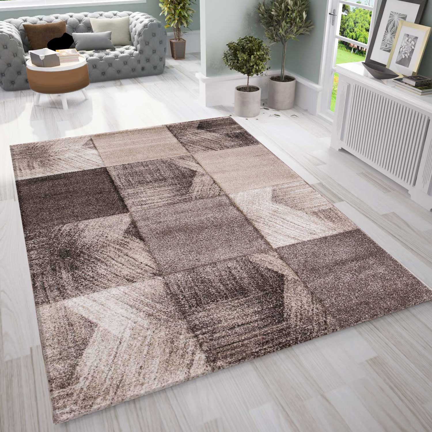 Designer rug for living room, modern beige interior design-1