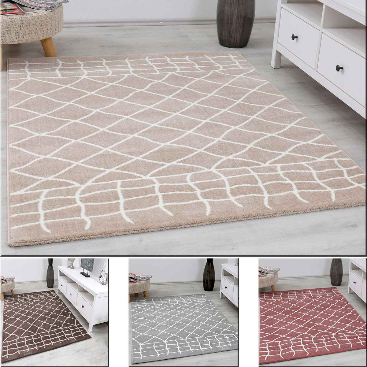 Designer Teppich in verschiedenen farben Flauschiger Microfaser Dicht gewebt Marokkanisches Muster-zoom-1