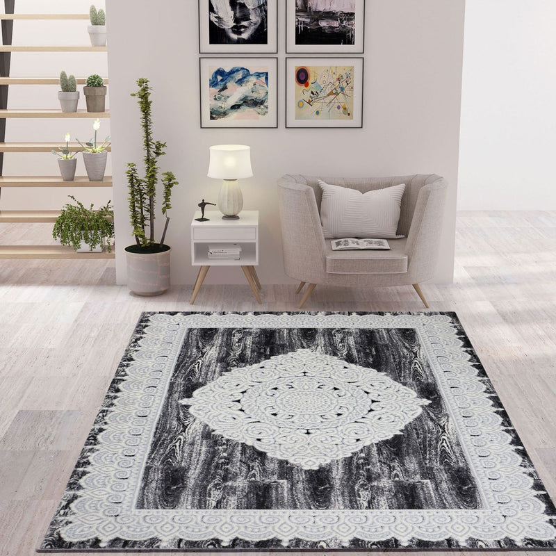 Designer Living Room Rug Grey Elegant Oriental-zoom-