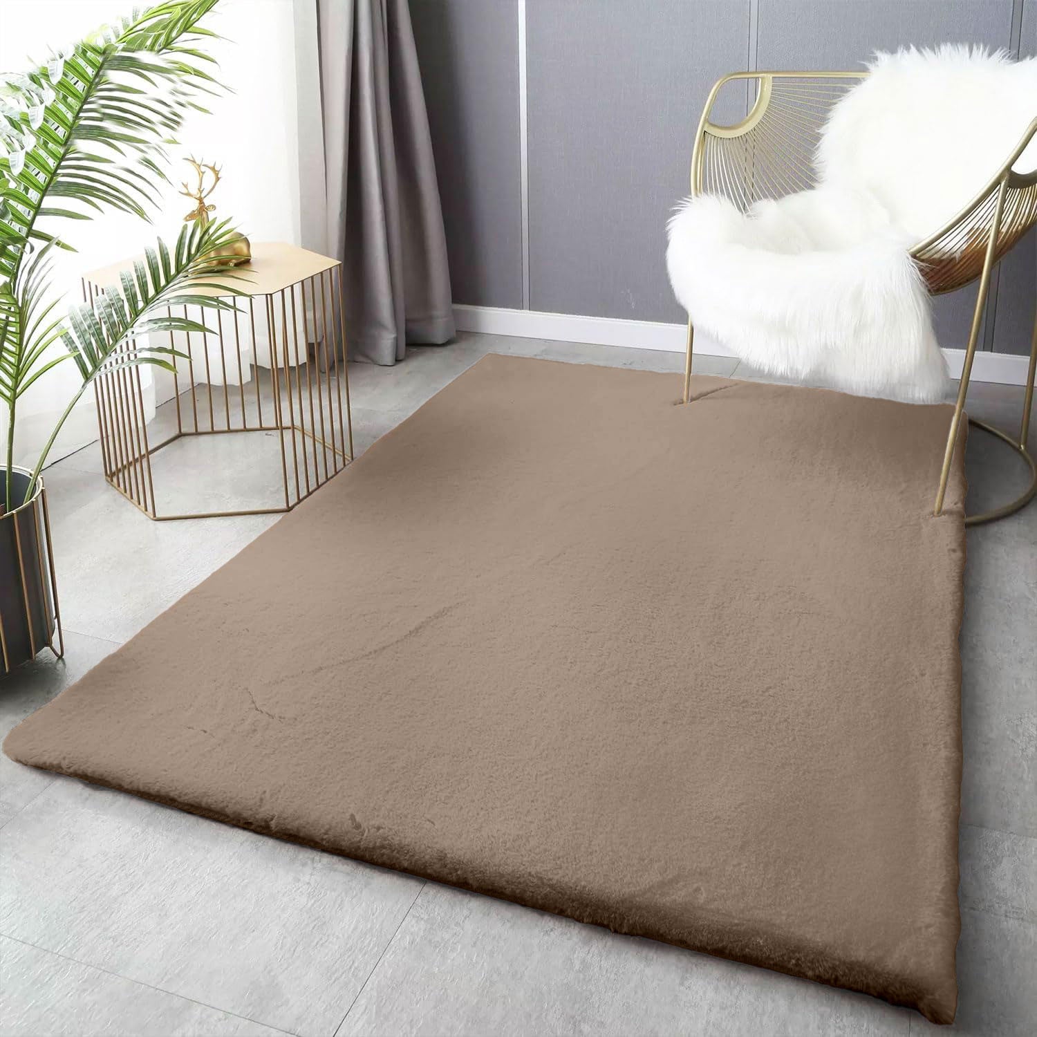 Deluxe washable fur rug, soft high-pile rug in a solid color, cozy for your living room or bedroom-32