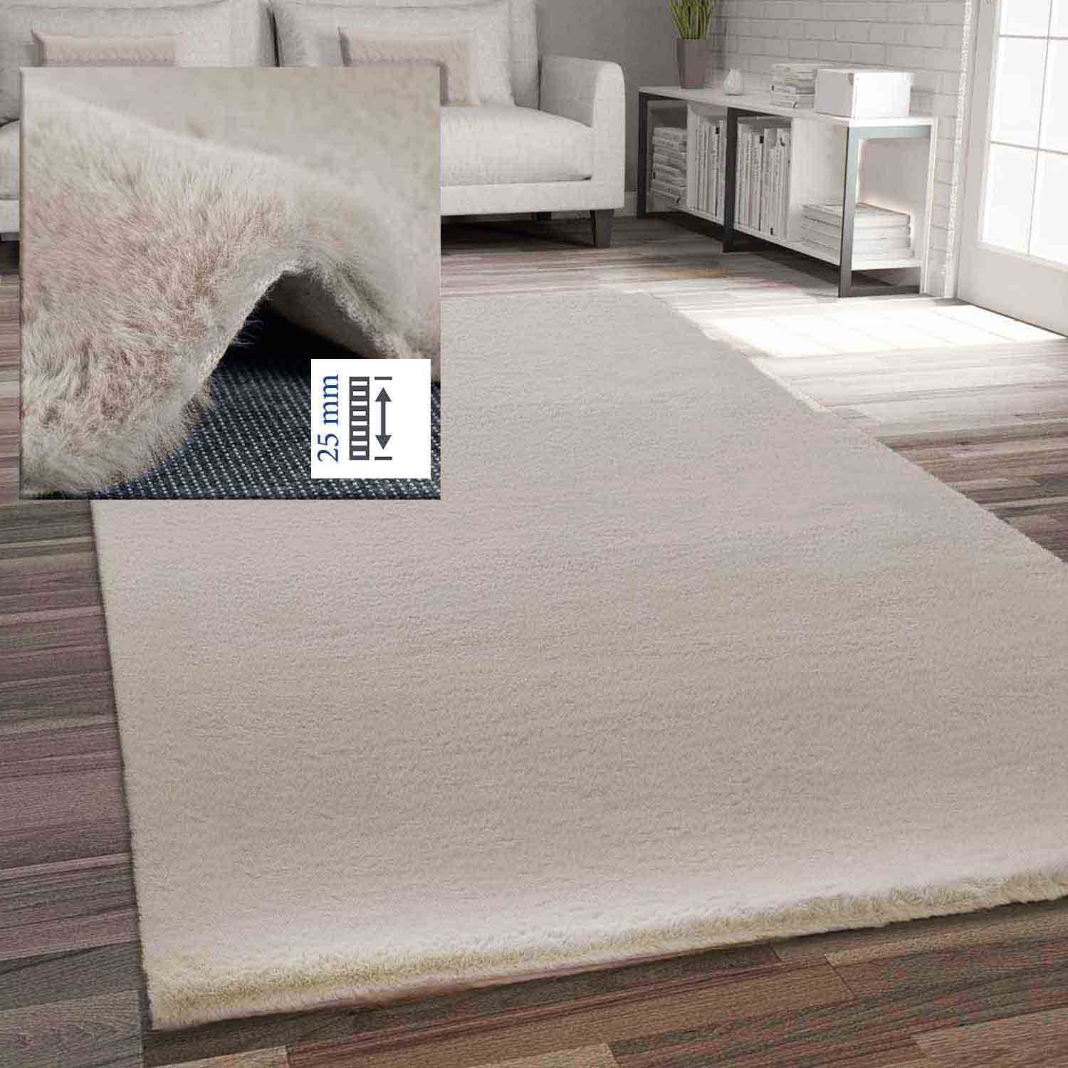 Faux fur rug in beige, dense, fluffy, silky sheen-1