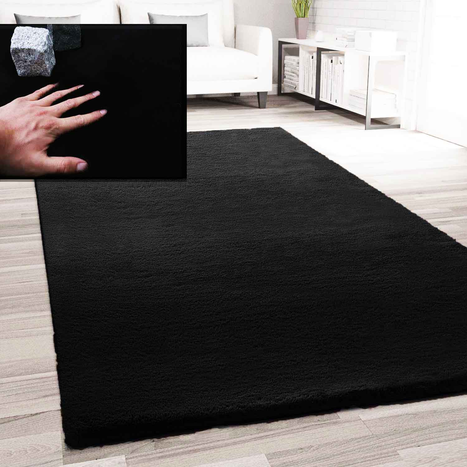 Faux fur rug in black, dense, fluffy, silky sheen-1