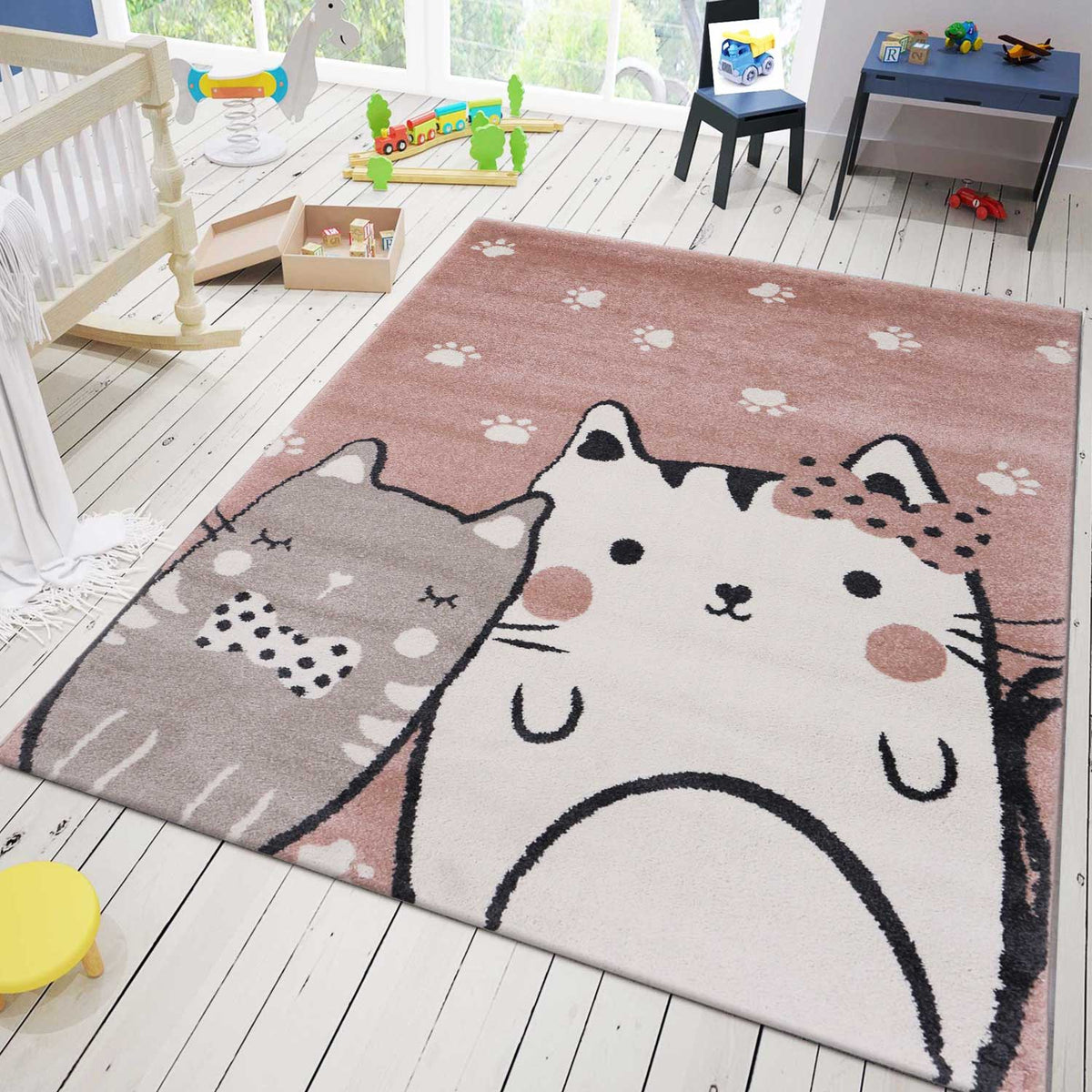 Flauschiger Kinder Teppich Glückliches Kätzchen Katze Kinder- Jugendzimmer-1