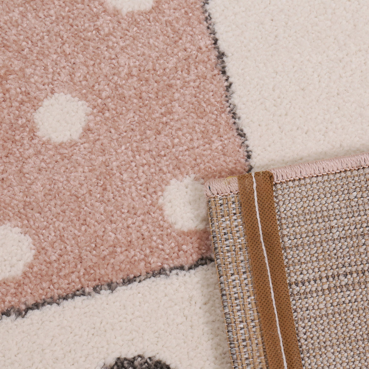 Children's Rug Baby Rug Patchwork Cloud Heart Stars Moon Dots | Children's Rug for Girls and Boys | Rug for Nursery | Color: Pink Beige Brown & Cream
