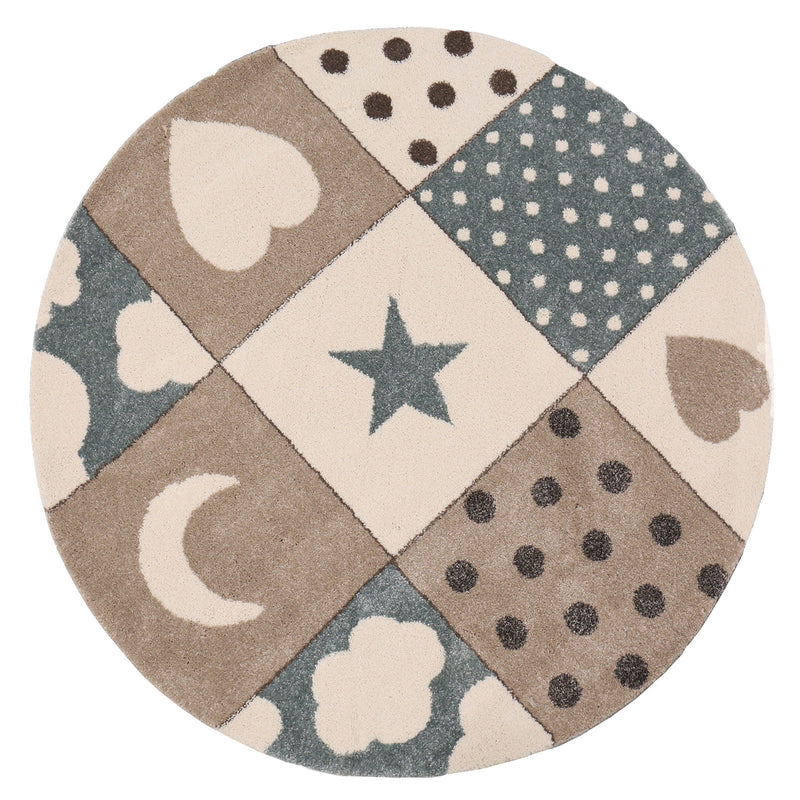 Flauschiger Kinder Zimmer Teppich Herzchen Wölkchen Patchwork Optik-zoom-
