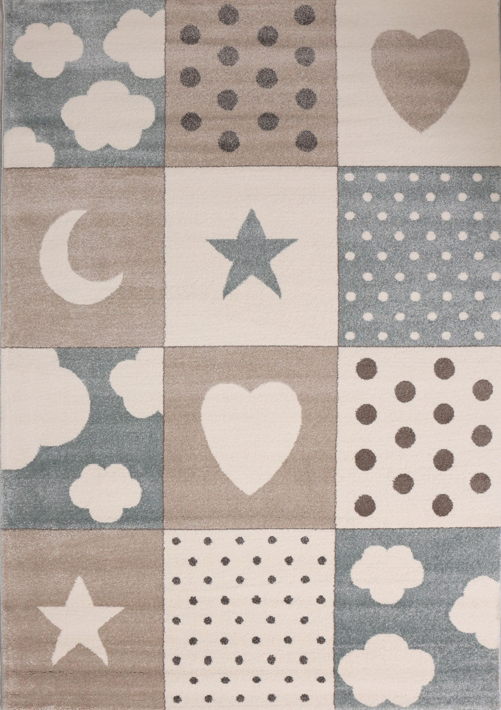 Flauschiger Kinder Zimmer Teppich Herzchen Wölkchen Patchwork Optik-zoom-6