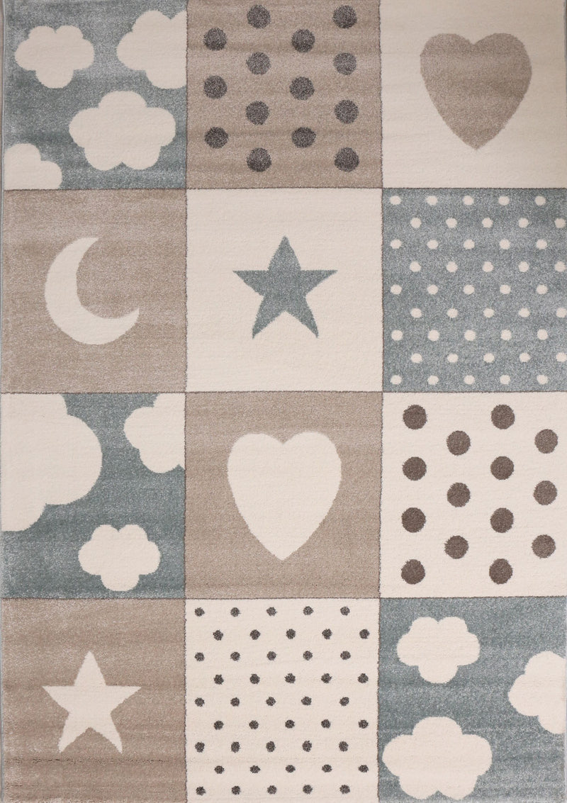 Flauschiger Kinder Zimmer Teppich Herzchen Wölkchen Patchwork Optik-zoom-