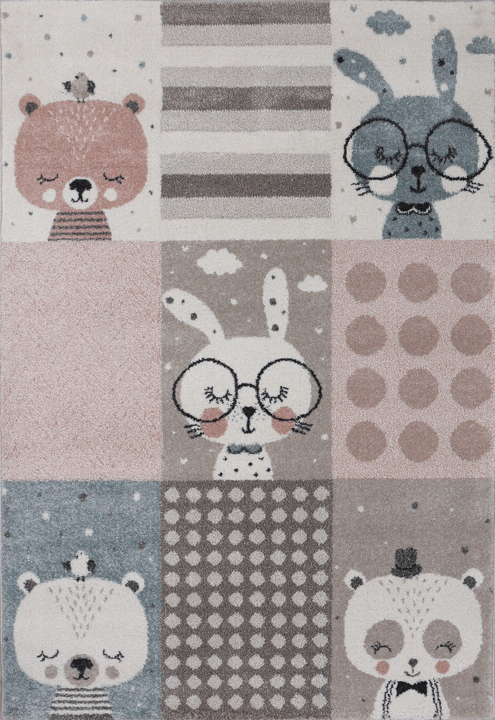 kinderteppich Kinderzimmer Teppich Pastell Blau Braun Rosa Fabel Tiere-zoom-4