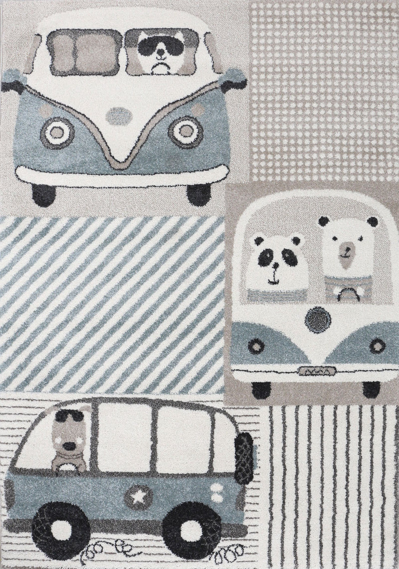 Kinderzimmer Teppich Pastell Blau Creme Fabel Tiere Auto-zoom-