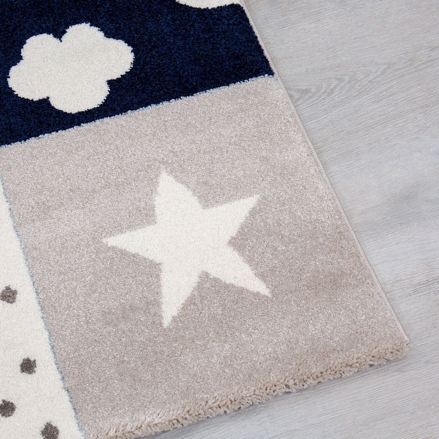 Children's rug, nursery rug, baby rug with heart, star, cloud, blue, beige, cream