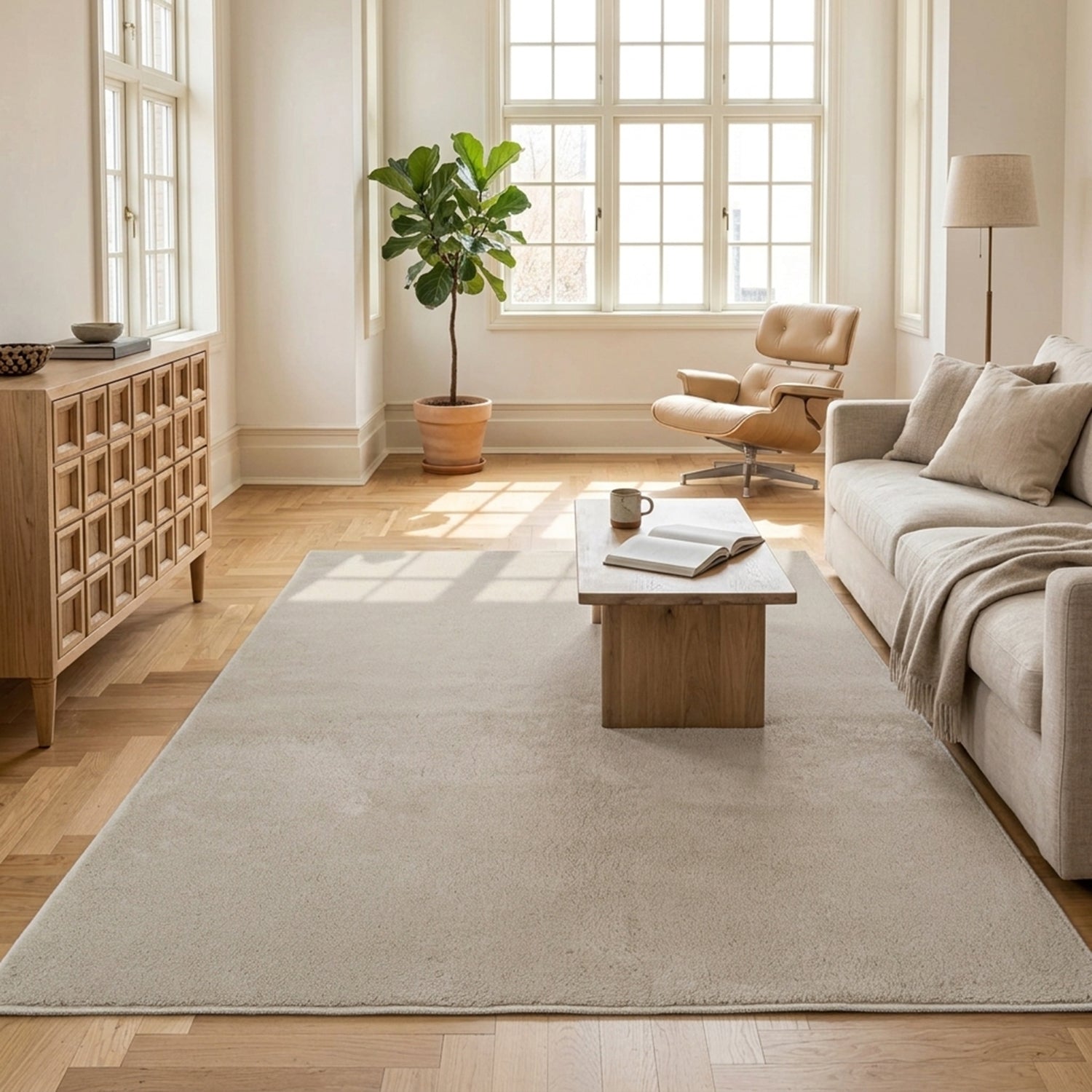 Waschbarer Kurzflor Teppich, rutschfest & weich, Einfarbig für Wohnzimmer, Schlafzimmer, Küche & Kinderzimmer-zoom-5