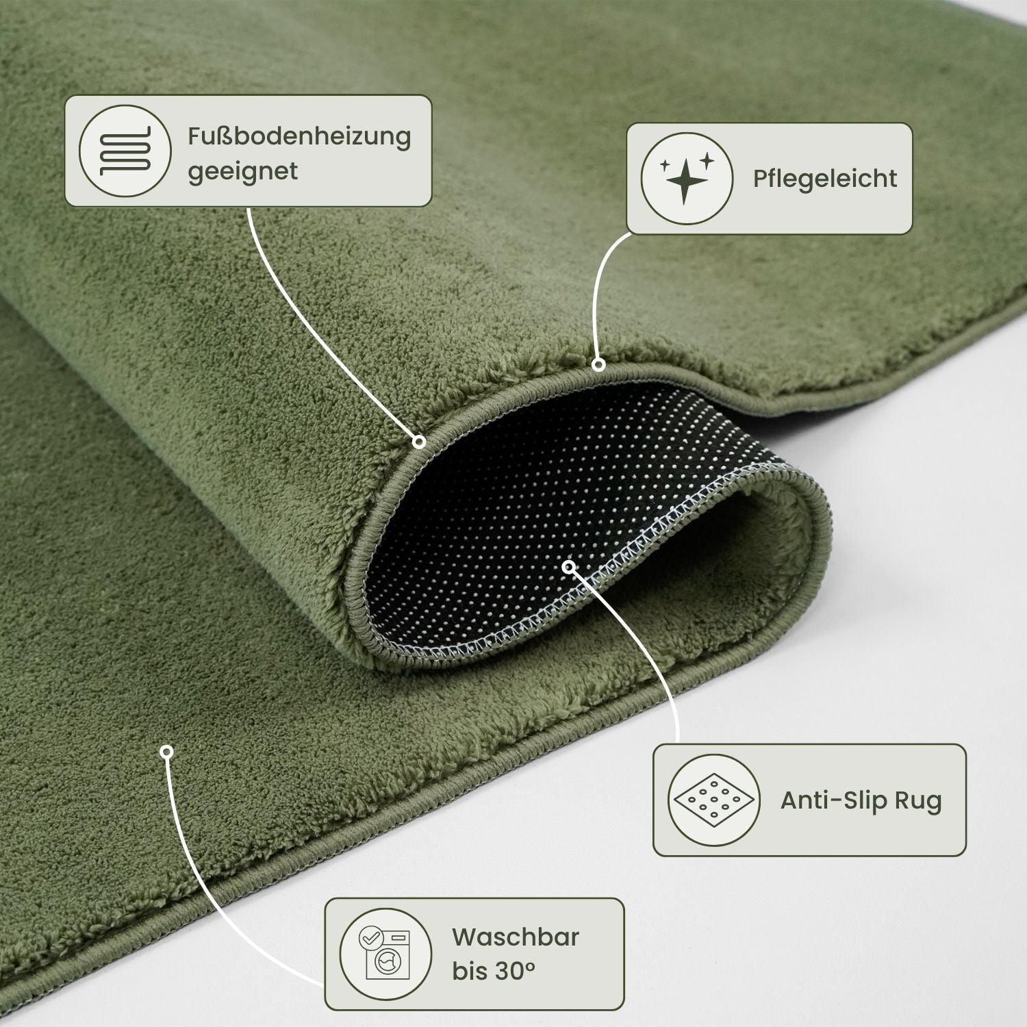 Waschbarer Kurzflor Teppich, rutschfest & weich, Einfarbig für Wohnzimmer, Schlafzimmer, Küche & Kinderzimmer-zoom-24