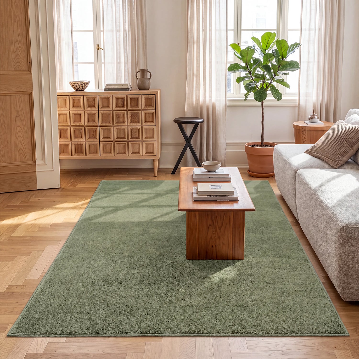 Waschbarer Kurzflor Teppich, rutschfest & weich, Einfarbig für Wohnzimmer, Schlafzimmer, Küche & Kinderzimmer-zoom-21