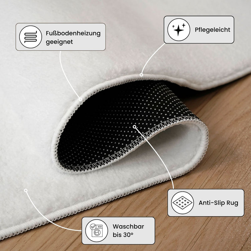 Waschbarer Kurzflor Teppich, rutschfest & weich, Einfarbig für Wohnzimmer, Schlafzimmer, Küche & Kinderzimmer-zoom-