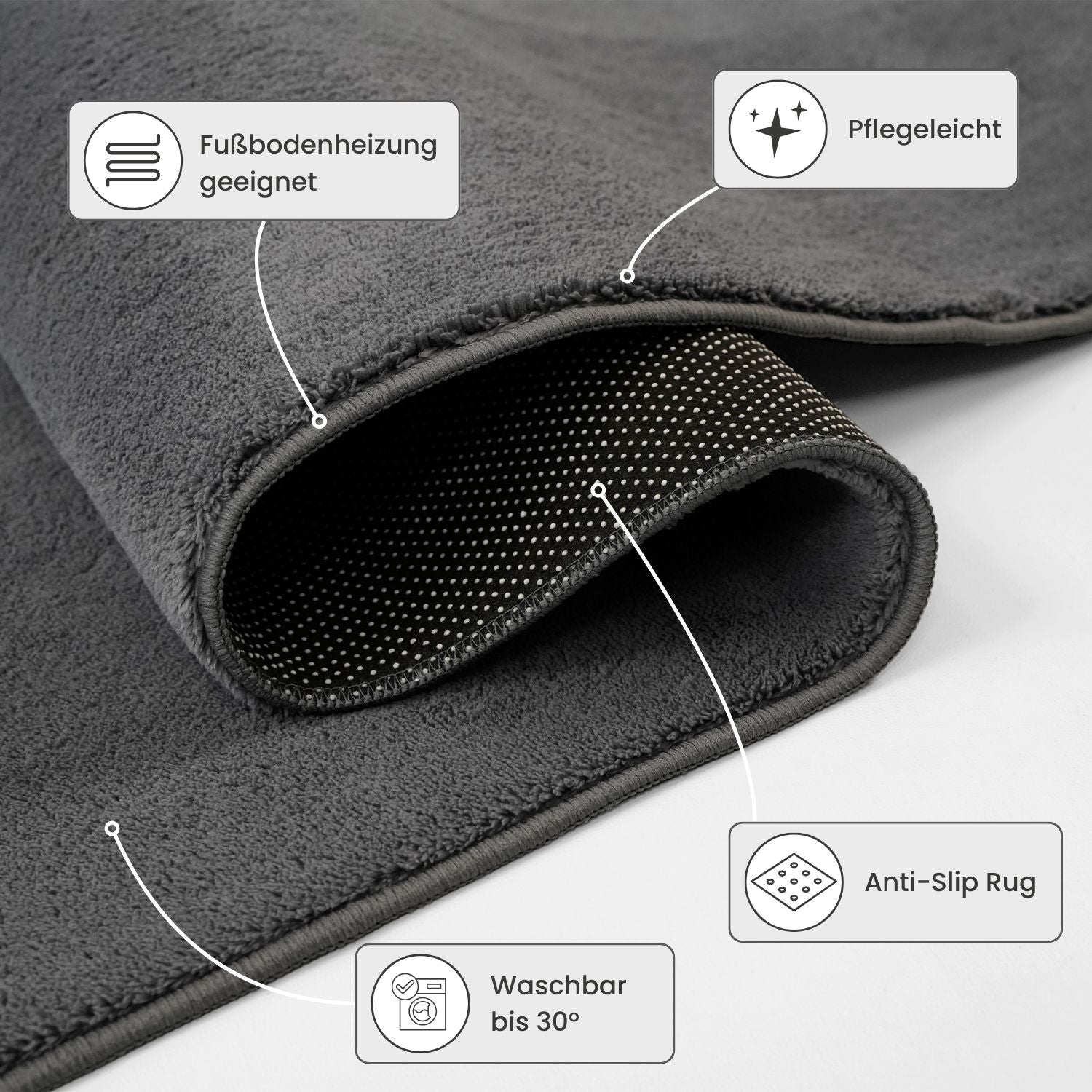 Waschbarer Kurzflor Teppich, rutschfest & weich, Einfarbig für Wohnzimmer, Schlafzimmer, Küche & Kinderzimmer-zoom-20