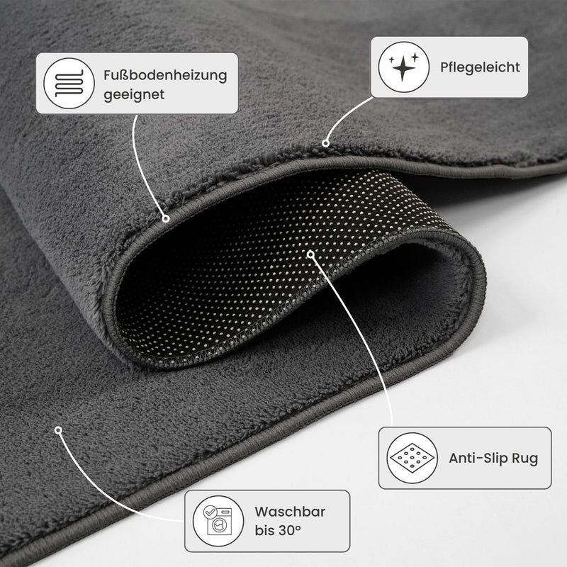 Waschbarer Kurzflor Teppich, rutschfest & weich, Einfarbig für Wohnzimmer, Schlafzimmer, Küche & Kinderzimmer-zoom-