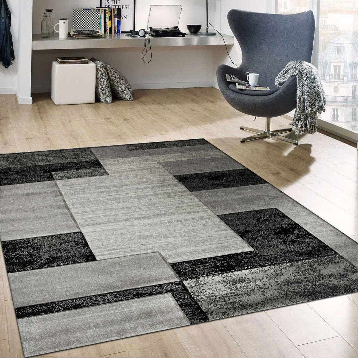 Florenza9468 Grau Kachel Design Teppich-1