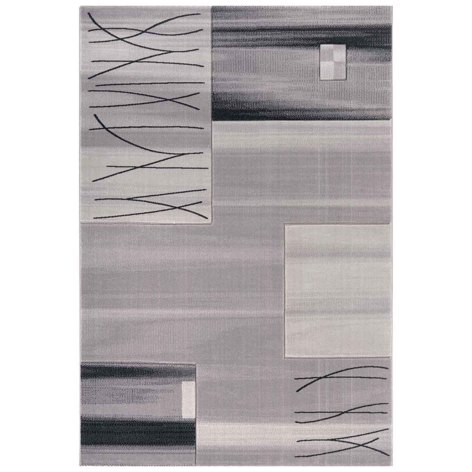 Designer living room rug, grey tile look with color gradient and contour cut-5