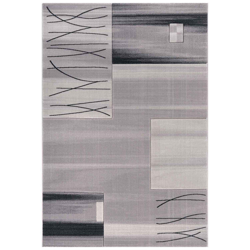 Designer living room rug, grey tile look with color gradient and contour cut-zoom-