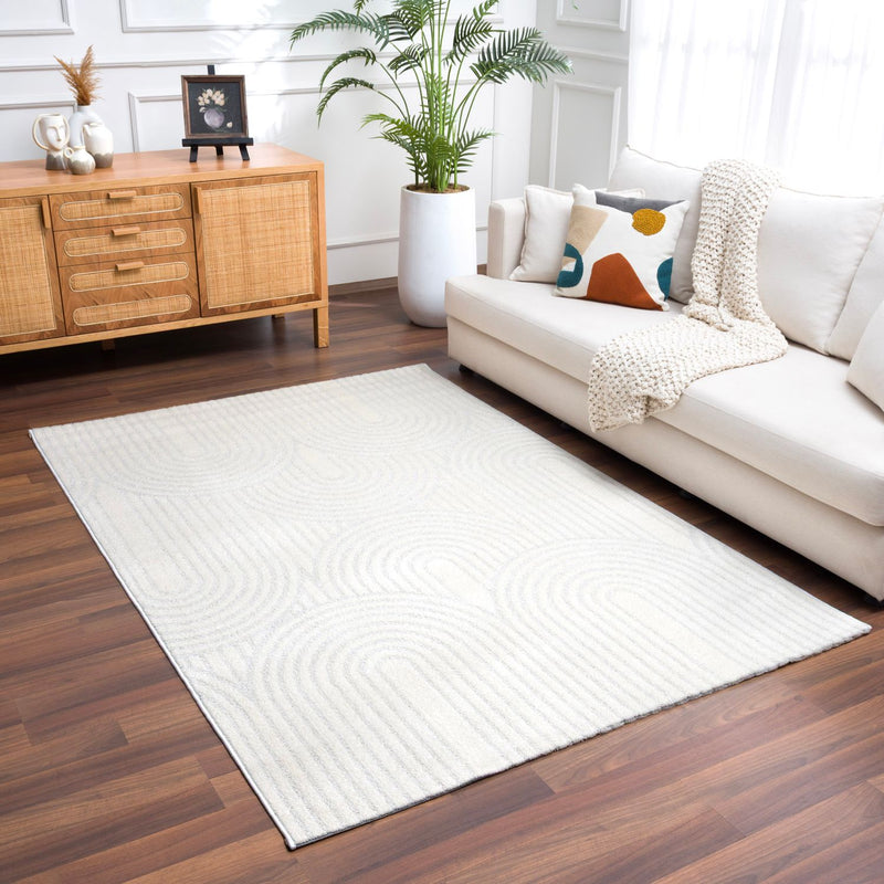 Kurzflor Teppich Wohnzimmer – Moderner Design Teppich mit Struktur, weich, pflegeleicht, in Creme, Beige & Taupe-zoom-