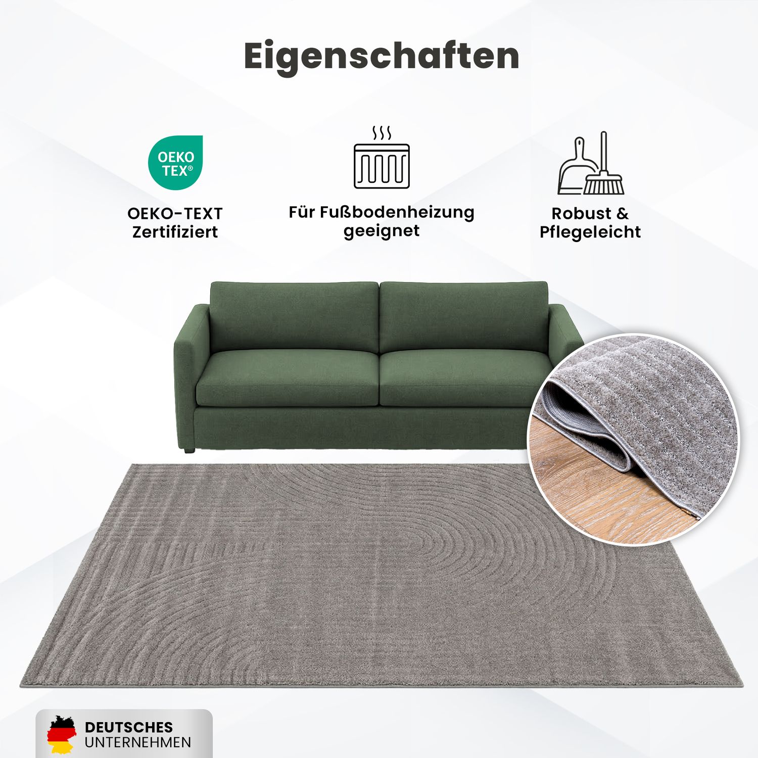 Kurzflor Teppich Wohnzimmer – Moderner Design Teppich mit Struktur, weich, pflegeleicht, in Creme, Beige & Taupe-10